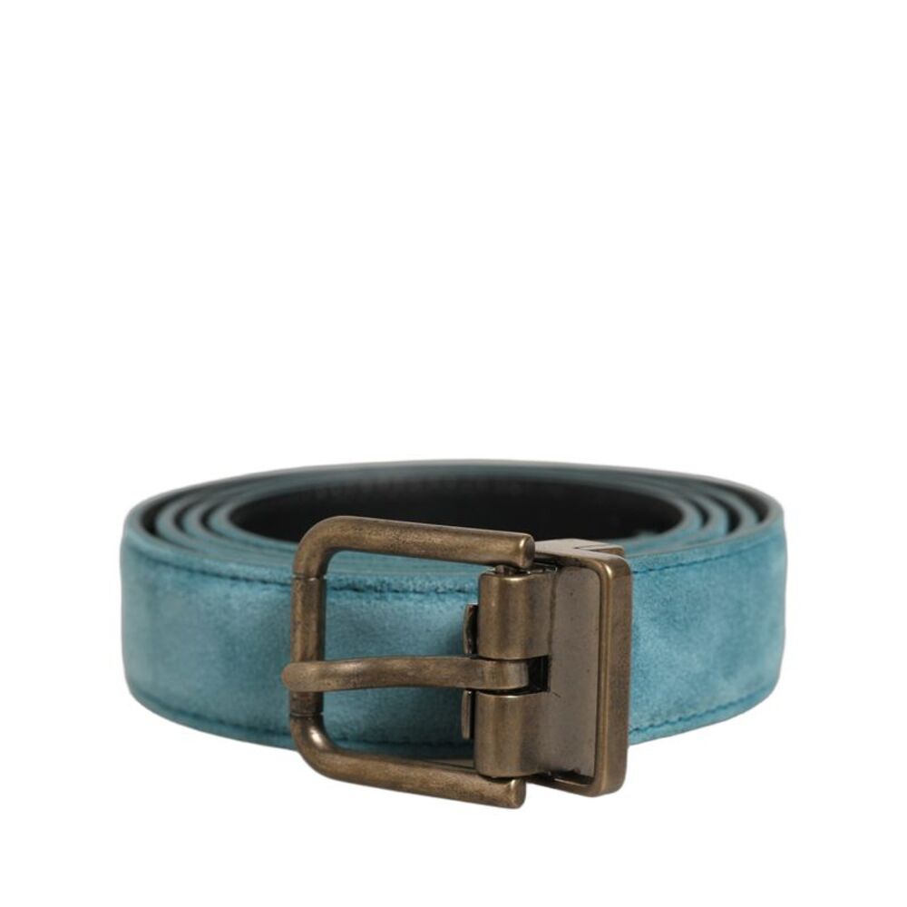 Dolce & Gabbana Men Blue Suede Gold Tone Metal Buckle Men's Belt